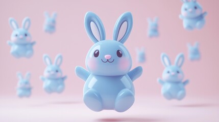 Obraz premium Cute cartoon bunnies floating in a soft pink environment