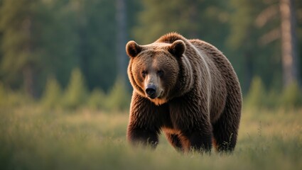 Fototapeta premium Carpathian brown bear roaming in natural surroundings