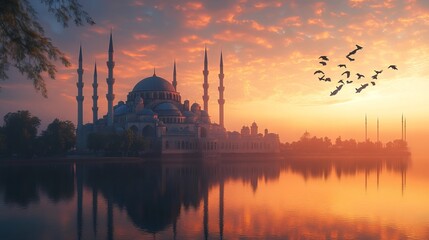 Fototapeta premium Majestic Mosque at Sunrise