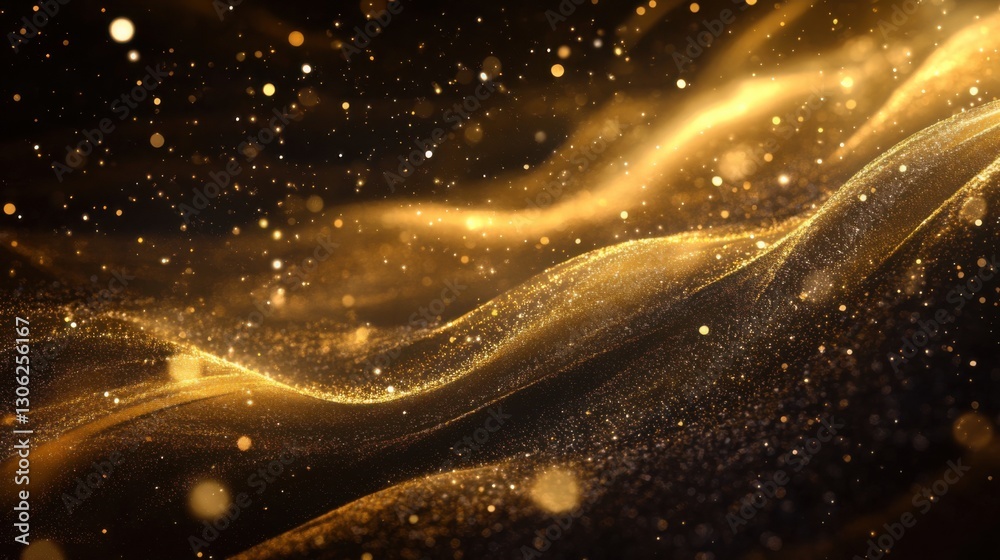 Poster soft golden waves shimmer against a dark backdrop creating a mesmerizing visual effect for backgroun