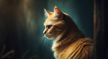 Feline gazing back. Golden-colored cat.