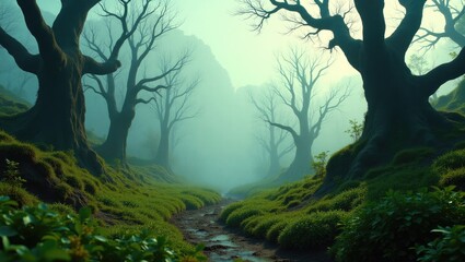 Fototapeta premium Barren trees amidst the lush greenery of the plateau