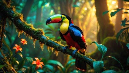 Obraz premium Vibrant toucan perched in a natural setting