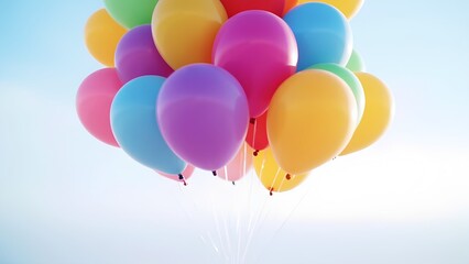 Isolated Bunch of Balloon. A vibrant cluster of colorful balloons floating alone in a vast, empty sky