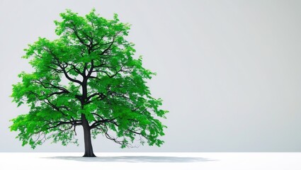 Obraz premium a single vibrant green tree set against a light backdrop. isolated cluster of trees on a bright background unique tree