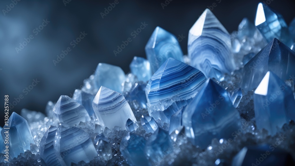 Poster Macro shot of blue druse crystals made of Agate SiO2 (silicon dioxide).