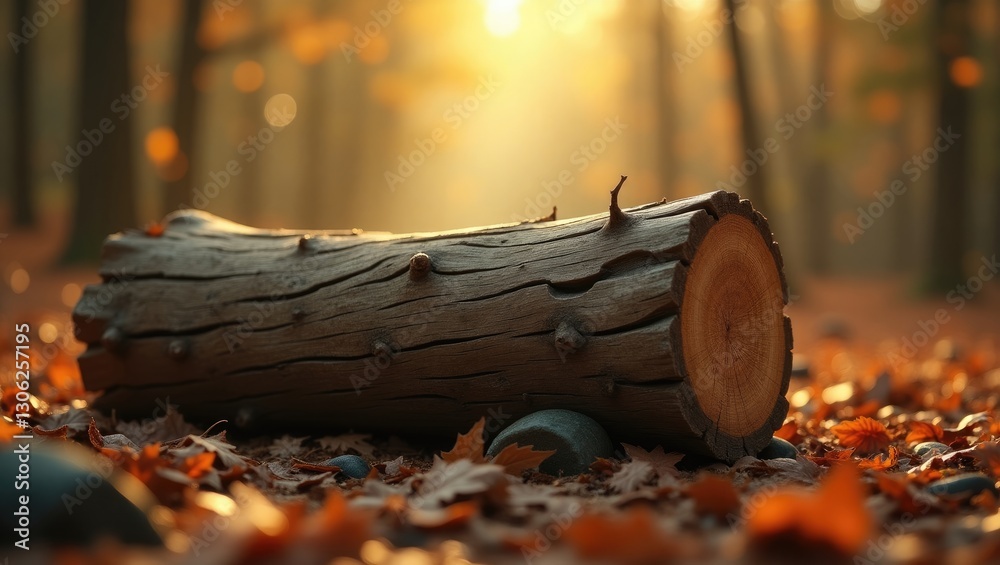 Poster close-up view of a solitary wooden log featuring intricate texture