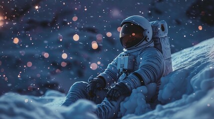 Astronaut sitting in the snow