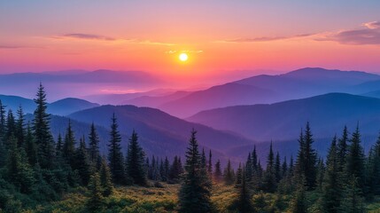 Obraz premium Serene Sunrise Paints Majestic Mountains Purple Hues. AI Generated