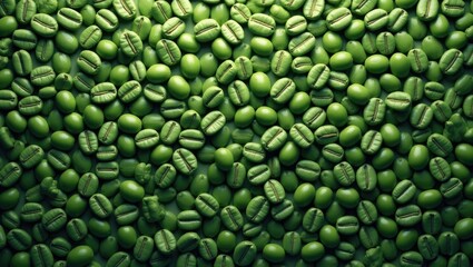 background featuring a seamless pattern of green coffee beans. Textual Image