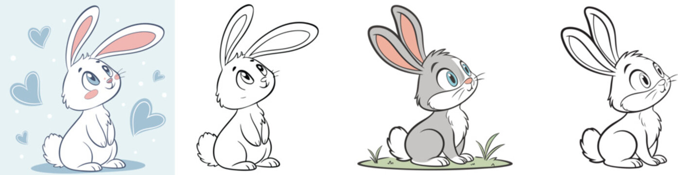 abbit with large, expressive eyes, pink inner ears, and a white belly.