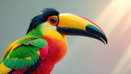 Fototapeta premium Detailed portrait of a vibrant keel-billed toucan bird