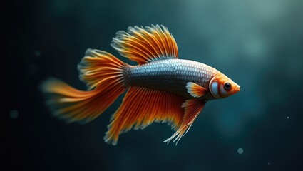 Fototapeta premium Half-moon Siamese betta fish in shades of brown and grey gliding gracefully