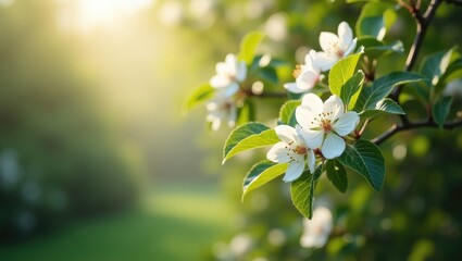 flowering apple tree in an April garden. Close-up of white blossoms on branches