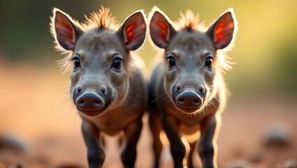 Fototapeta premium Young Warthogs are some of the most adorable creatures during their infancy.