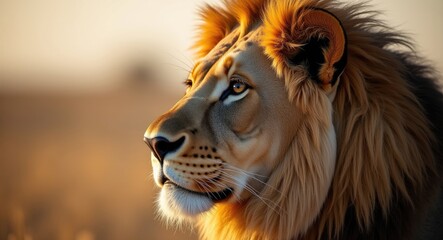 Naklejka premium detailed profile of a lion gazing into the distance