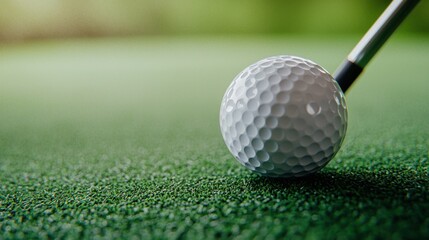 Close-Up of Golf Ball on Green Grass with Golf Club Ready to Strike