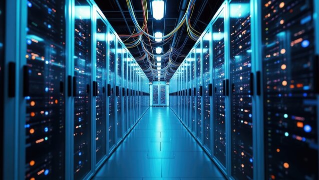 Image title reimagined: An image showcasing extensive digital data flows within a data center. The concept of vast data is significant in the field of information technology.