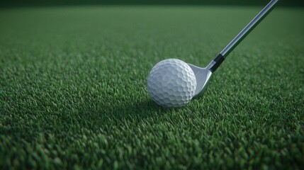 Close-Up of Golf Club Hitting a White Golf Ball on Green Grass