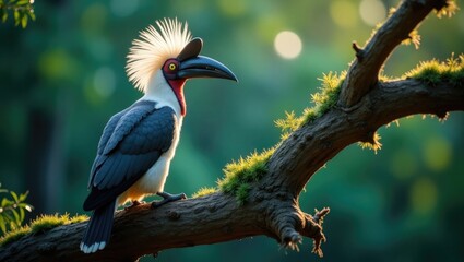 Obraz premium detailed view of a male African grey hornbill perched on a branch, tropical bird native to Africa