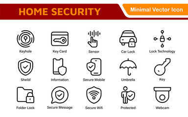 Home Security Icon Set. A comprehensive collection of icons focused on safety and protection, perfect for enhancing security apps, websites, and marketing materials aimed at home safety solutions.