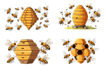 Honeybee Hive with Flying Insect cartoon style png