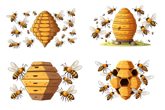 Honeybee Hive with Flying Insect cartoon style png