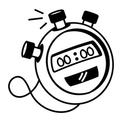A hand drawn style icon of digital stopwatch 
