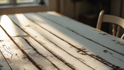 Obraz premium Surface of a weathered white wooden table