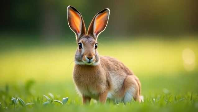 Hare resting on the grassy field