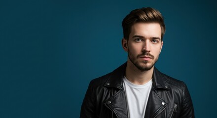 Stylish man in black leather jacket.