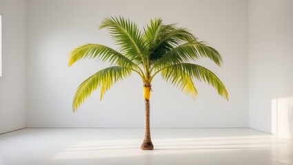 Obraz premium Banana palm tree captured against a simple white background.