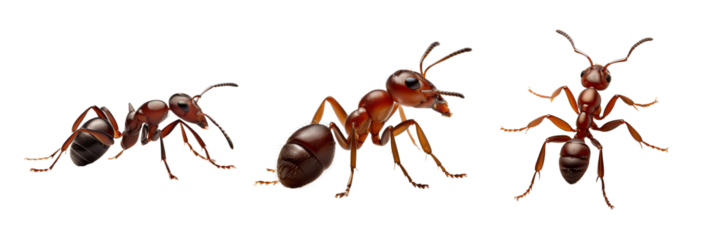 Three detailed images of ants displaying their diverse features and structures.