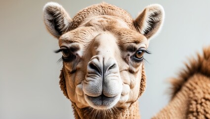 Fototapeta premium Intimate view of a striking camel's face