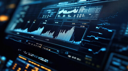 Obraz premium A close-up of an AI-generated financial dashboard displaying stock market data