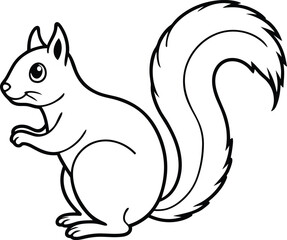 Adorable Squirrel Outline - Black Vector Illustration