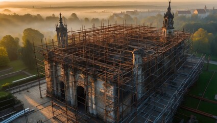 Fototapeta premium Renovation of historic buildings with scaffolding in NRW