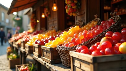 Sweets made from fruit displayed at a market in Cannobio, Lago Maggiore, in the Verbano-Cusio-Ossola area of Piedmont, Italy.
