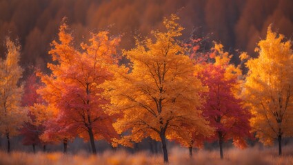 Vibrant autumn foliage, with a backdrop of orange and seasonal leaves in a