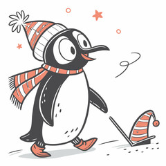 Obraz premium Cute vector illustration of a cartoon-style penguin on a white background. Perfect for children's designs, prints, stickers, and digital projects