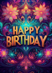 Happy Birthday on a colorful background.