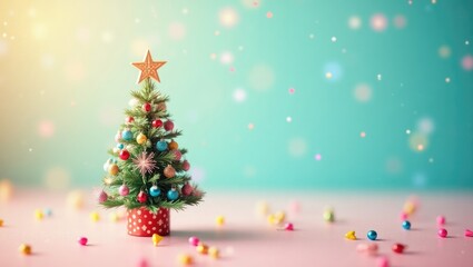 Decorative Christmas tree ornament featuring vibrant stars, embodying a festive New Year theme against a pastel backdrop.