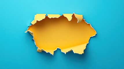 Obraz premium Ripped Yellow Paper Hole on Blue Background