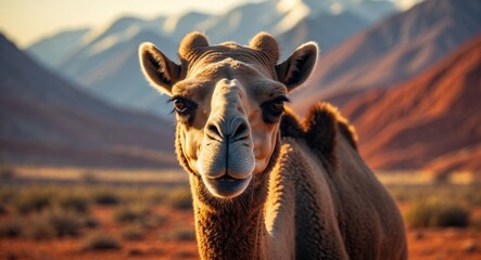 Bactrian Camel (Camelus bactrianus) - Close-up of the double-humped camel in Nubra Valley's desert, Ladakh, India