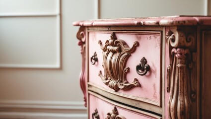 Vintage Drawer Chest in Soft Pink and Brown Decor