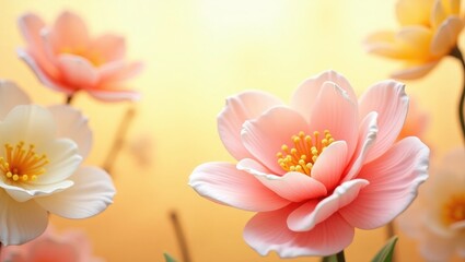 Fototapeta premium Whimsical, handcrafted flowers of spring in a cartoonish style