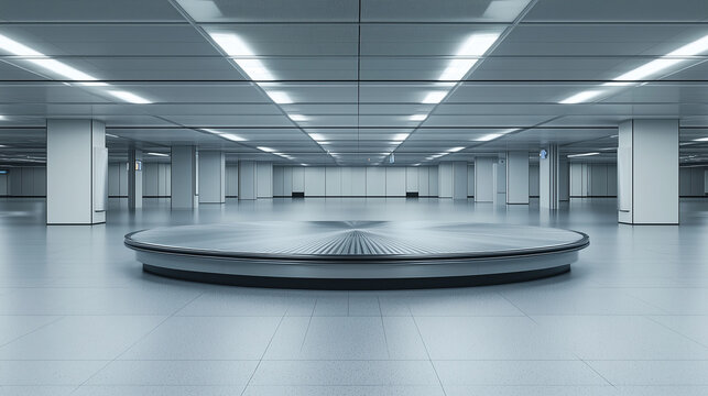 Modern Interior Architecture: An expansive, minimalist interior featuring a sleek, circular platform, bathed in the cool, diffused light of a contemporary architectural space.