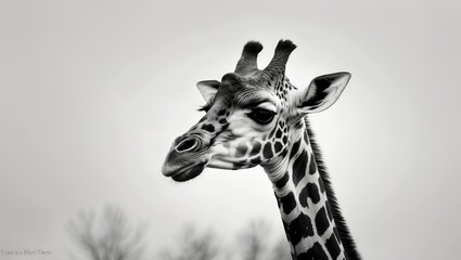 Naklejka premium Detailed Portrait of a Giraffe with an Extended Neck in Nature.