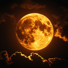 Moon rising through dark clouds at night