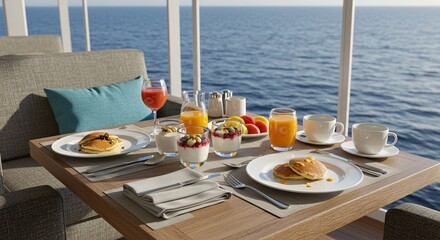 Luxury Breakfast Spread with Ocean View on a Cruise Ship